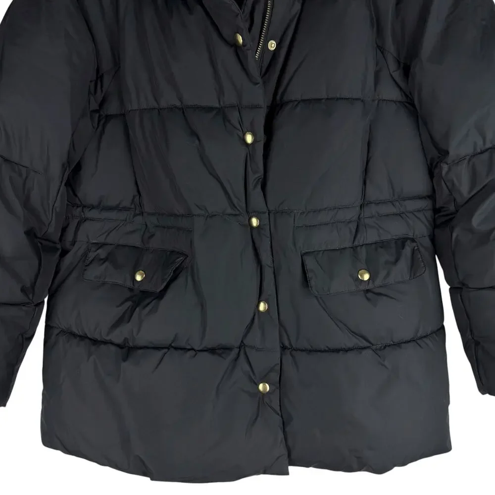 J. Crew New Chateau Puffer Coat Water Resistant Black Size M